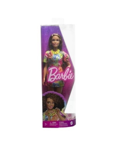Papusa Barbie Fashionista satena cu rochie cu imprimeu good vibes