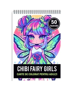 Carte de colorat pentru adulti 50 de ilustratii Chibi Fairy Girls