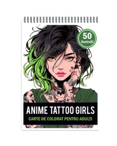 Carte de colorat pentru adulti 50 de ilustratii Anime Tattoo Girls