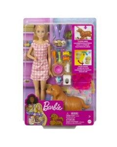 Set papusa si catelusii Barbie