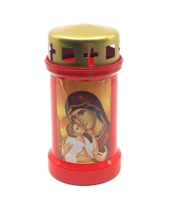 Candela din plastic rosie cu capac Nr. 3, Maica Domnului, durata 70 ore, Light Candel Art