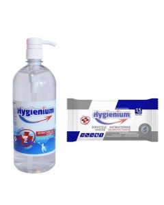 Pachet Hygienium: Gel dezinfectant pentru maini 1000 ml + Servetele umede antibacteriene/dezinfectante 12x15 buc