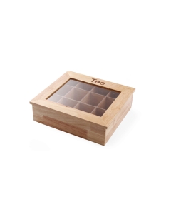 Cutie pentru pliculete ceai, 12 compartimente, 300x280x(H)90 mm, cadru lemn, capac transparent, Hendi