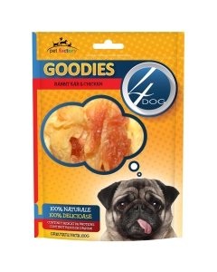 4Dog Goodies Recompense caini, Rabbit Ear & Chicken, 100g