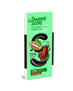 Ciocolata neagra, 75% cacao, 90 g, Sweet&Safe	