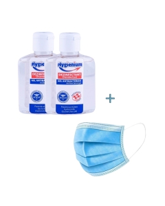 Pachet Hygienium:Gel Virucid dezinfectant maini 85 ml, avizat de Ministerul Sanatatii + Masti de unica folosinta, 5 buc Hygienium TIP 2R