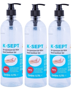Pachet K-SEPT Virucid Gel Dezinfectant maini alcool 75% , 750 ml x 3 buc