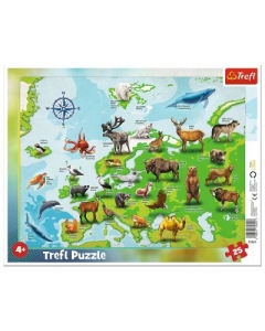 Puzzle harta Europei cu animale, 25 piese