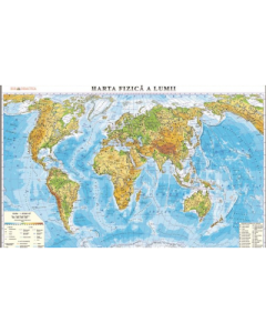 Harta fizica a lumii /Harta de contur (verso), 500x350 mm, fara sipci (LGHR3)