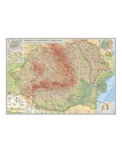 Romania si Republica Moldova. Harta, fizica, administrativa si a substantelor minerale utile /Harta de contur (verso), 600x470mm, fara sipci (GHRF60)