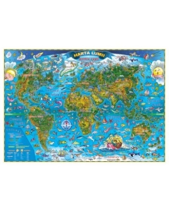 Harta lumii pentru copii 1400x1000 mm, fara sipci (GHLCP-L)