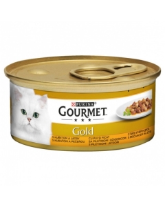 Hrana umeda pentru pisici, Bucati de carne in sos cu Pui si Ficat, conserva 85 g, Purina Gourmet Gold