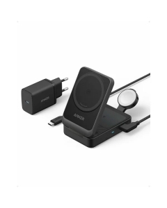 Incarcator wireless magnetic Anker MagGo 3-in-1, MagSafe compatibil, 15W, Qi2 Certificat, Pliabil, (incarcator si cablu USB-C inclus) Negru