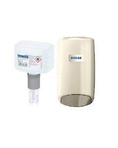 Ecolab Nexa Spirigel Complete Virucid Gel dezinfectant maini, 750 ml + Nexa Compact Dispenser manual, plastic alb, 750 ml.
