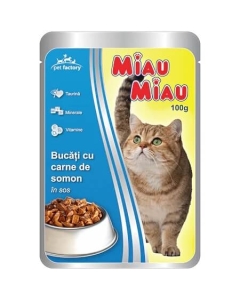 Miau Miau Mancare umeda pisici cu carne de somon in sos, 100 g