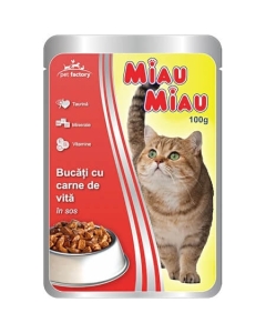 Miau Miau Mancare umeda pisici cu carne de vita in sos, 100 g