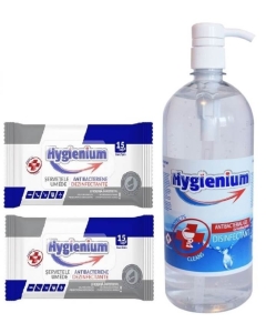 Pachet Hygienium Virucid: 1 x Gel dezinfectant maini 1000 ml si 2 x Servetele umede dezinfectante 15 buc, avizat Ministerul Sanatatii