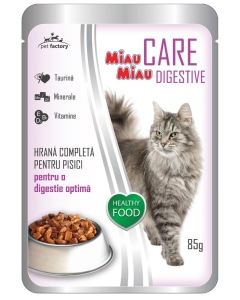 Pachet Hrana Umeda pentru Pisici, cu miel,12 plicuri x 85 g, MIAU MIAU CARE DIGESTIVE