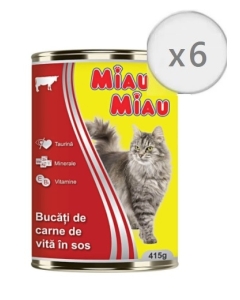 Pachet MIAU MIAU Conserva Pisici cu carne de vita 415g x 6 buc