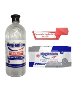Pachet Hygienium: Gel dezinfectant pentru maini 1000 ml + Servetele umede antibacteriene/dezinfectante 36x15 buc