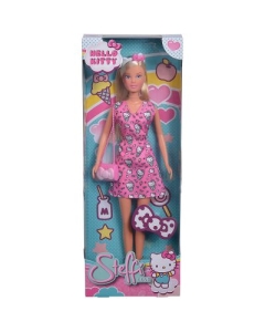 Papusa Steffi cu rochie Hello Kitty roz inchis