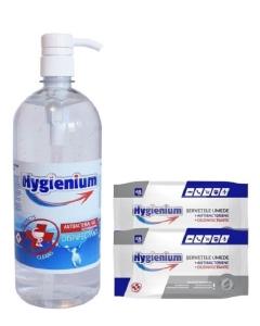Hygienium Virucid Gel Dezinfectant maini 1000 ml + Servetele umede dezinfectante 2x48 buc, avizat Ministerul Sanatatii