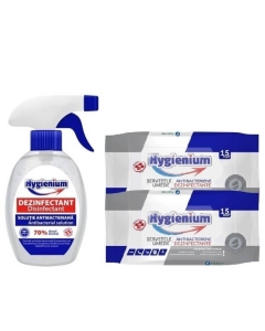 Pachet Hygienium Virucid: Dezinfectant maini 250 ml + Servetele Umede Dezinfectante 2 x 15 buc, avizat Ministerul Sanatatii