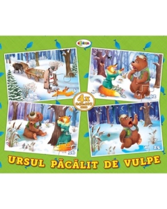 Puzzle Ursul pacalit de vulpe. 4 imagini, editura Dorinta. Puzzle pentru copii.