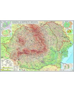 Romania si Republica Moldova. Harta fizica, administrativa si a substantelor minerale utile 2000x1400 mm (GHR2CD2)