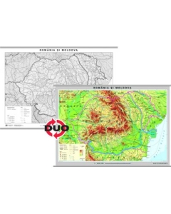 Romania - Harta fizica. Contine pe verso harta in contur - Format 160 x 120cm
