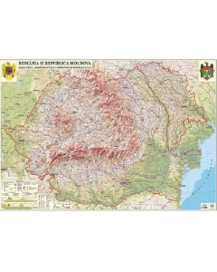 Romania si Republica Moldova. Harta fizica, administrativa si a substantelor minerale utile, 1000x700mm, fara sipci (GHRF100-L)
