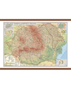 Romania si Republica Moldova. Harta fizica, administrativa si a substantelor minerale utile 1000x700 mm (GHRF100)