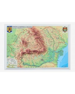 Romania si Republica Moldova. Harta fizica si administrativa - proiectie 3D, 450x330mm (3DGHRF430)