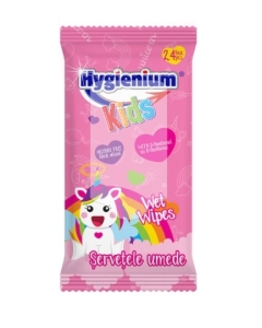 Hygienium Kids Servetele umede maini fara alcool Unicorn Pink, 24 buc