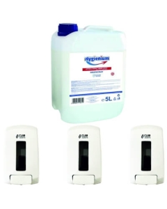 Hygienium Sapun lichid antibacterian 5 L x1buc + Clar Systems Dispenser/Dozator pentru sapun lichid, plastic alb ABS, 1100 ml x3bucpe grupdzc.ro✅. Descopera gama copleta de produse la oferte speciale✅!