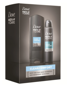 Set cadou Dove Men+Care Clean Comfort Duo (Gel de dus, 250 ml + Antiperspirant spray, 150 ml)