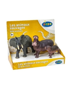 Set figurine animale salbatice, Elefant, Hipopotam si Hipopotam pui, Papo