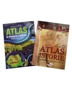 Set 2 atlase scolare pentru clasa a IV-a. Atlas de Geografie a Romaniei, Atlas de Istorie - Manuela Popescu, editura Aramis