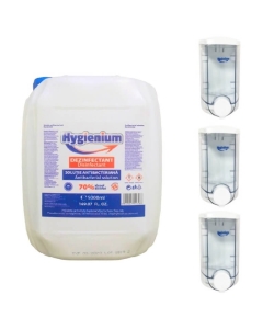Hygienium Dispenser/Dozator manual, 1L x 3 buc + Hygienium Dezinfectant solutie antibacteriana 70% alcool, 5 L x 1buc