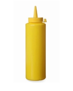 Sticla dispenser mustar/sosuri, Hendi, 0,20 lt, polietilena, galben, dopul igienic ajuta la protejarea sosului, 50x(H)185 mm