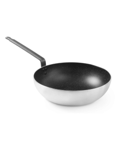 Tigaie wok profesionala, 32 cm diametru x 10 cm inaltime, baza 21 cm, aluminiu, strat anti-aderent tip marmura, Hendi, potrivita pentru toate sursele de caldura
