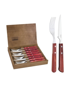 Set 4 furculite si 4 cutite pt friptura Churrasco in cutie de lemn