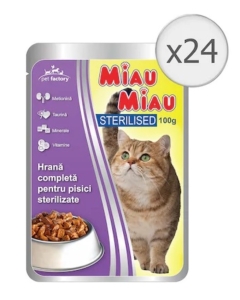 Pachet Miau Miau Sterilised Mancare umeda pisici, 100 g x 24 buc