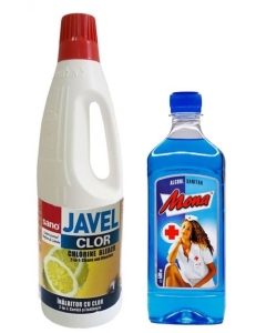 Pachet Mona Spirt/Alcool sanitar 500ml, avizat Ministerul Sanatatii + Sano Clor cu parfum de lamaie 1 L