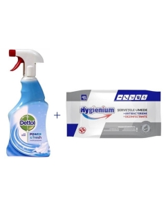 Pachet Igienizare: Dettol Solutie pentru suprafete 500 ml + Hygienium servetele umede antibacteriene/dezinfectante 48 buc