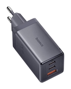 Incarcator retea Baseus GaN5, 65W, 2x USB-C, 1x USB (cablu USB-C inclus) Gri
