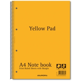 Caiet cu spirala, A4, 80 file - 80gsm, 4 perf., coperti carton, AURORA - dictando - hartie galbena