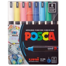Marker UNI PC-1MR 0. 7 mm varf fin metalic set 8 culori Posca
