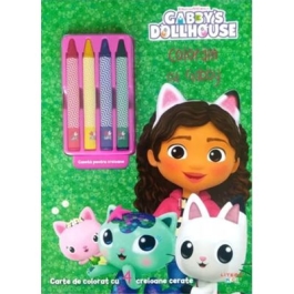 Gabbys Dollhouse. Coloram cu Gabby. Carte de colorat cu 4 creioane cerate