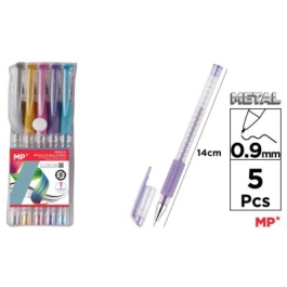 Set 5 rollere cu gel Main Paper varf 0. 9 mm culori metalizate